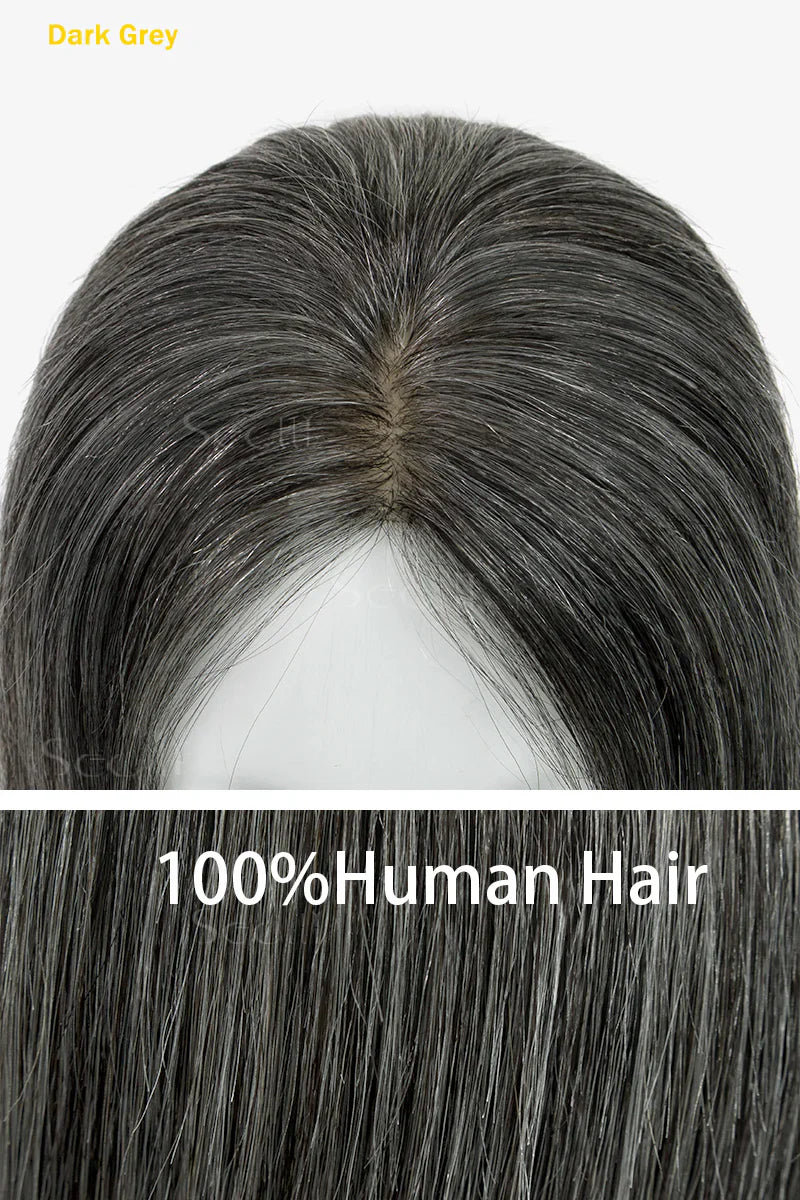 Flavia Silk Top Remy Human Hair Topper #Dark Grey