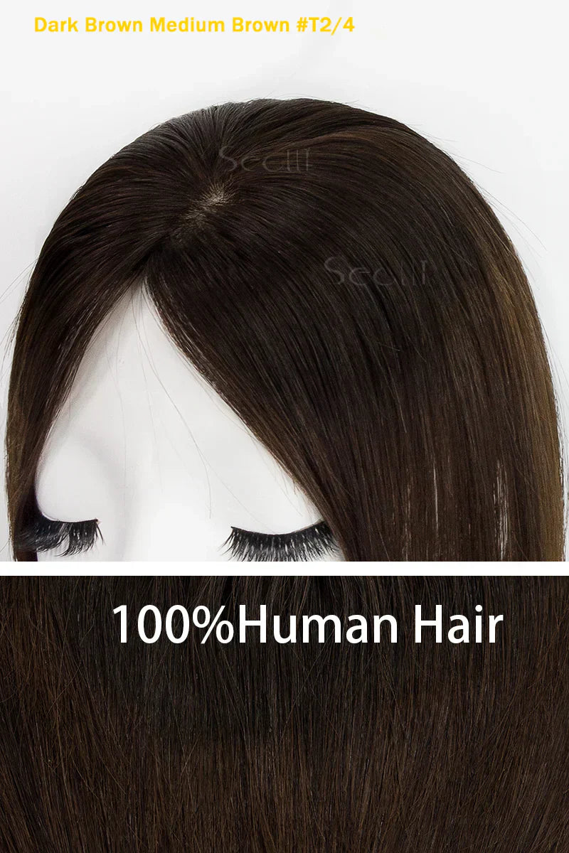 Flavia Silk Top Remy Human Hair Topper Dark Brown/Chocolate Brown #T2/3