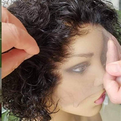 100% Human Hair 13x1 HD Lace Wig Bob Curly Hair