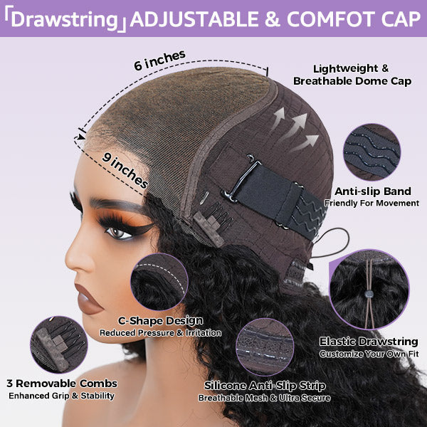 Burmese Curly Glueless Wig 4/27 Highlight Color Pre Cut 9x6 Lace Elastic Drawstring Wear Go Wig