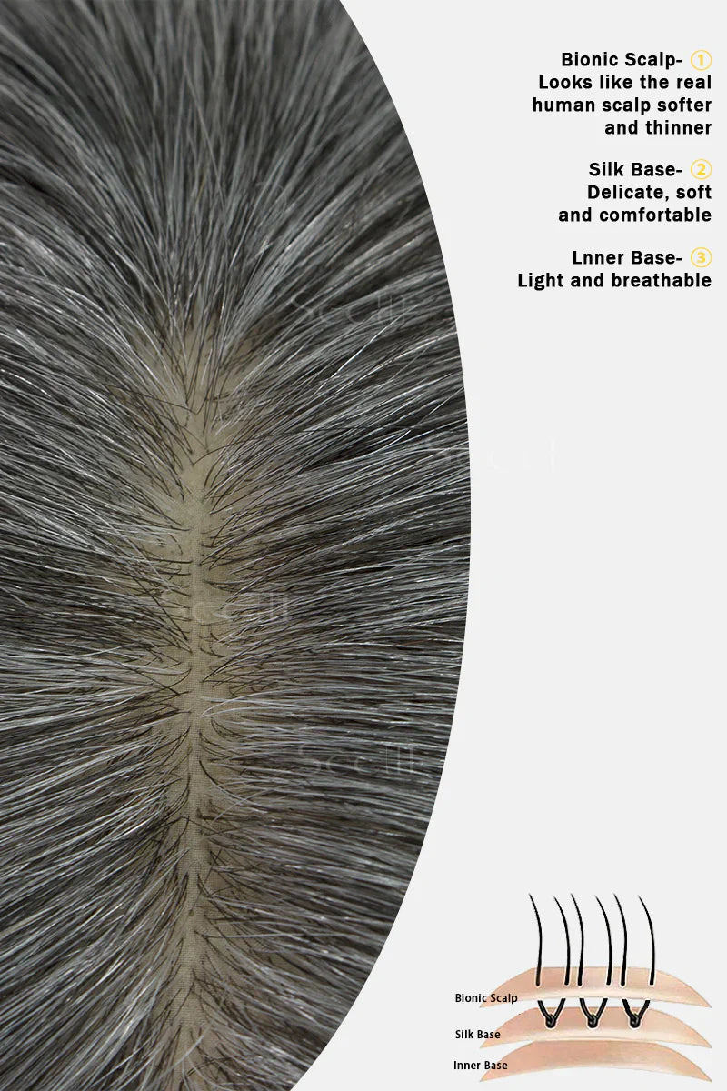 Flavia Silk Top Remy Human Hair Topper #Medium Grey