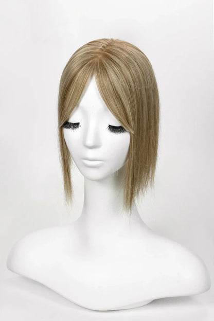 Flavia Silk Top Remy Human Hair Topper Golden Brown Bleach Blonde #P12/613
