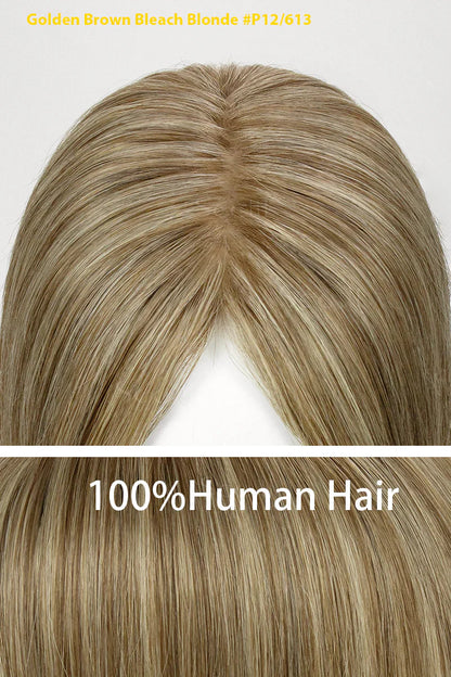Flavia Silk Top Remy Human Hair Topper Golden Brown Bleach Blonde #P12/613