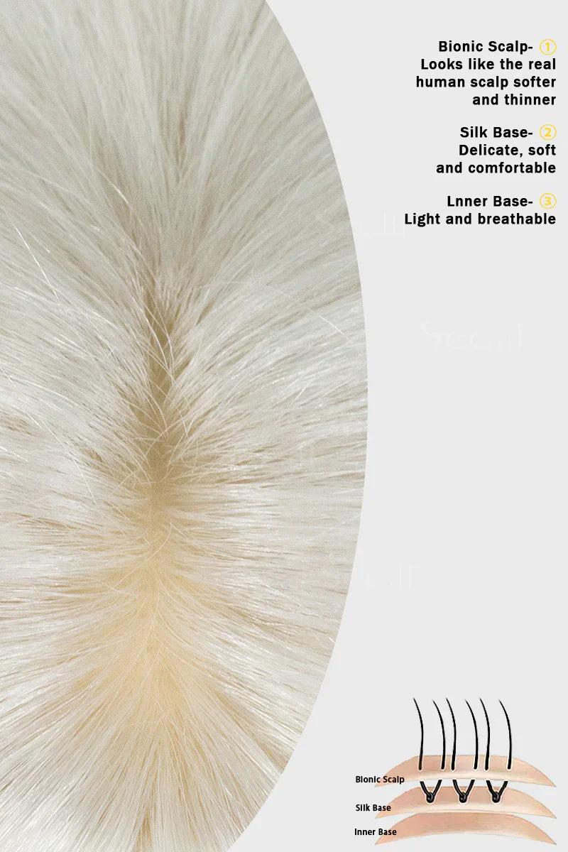 Flavia Silk Top Remy Human Hair Topper #Silver Grey White