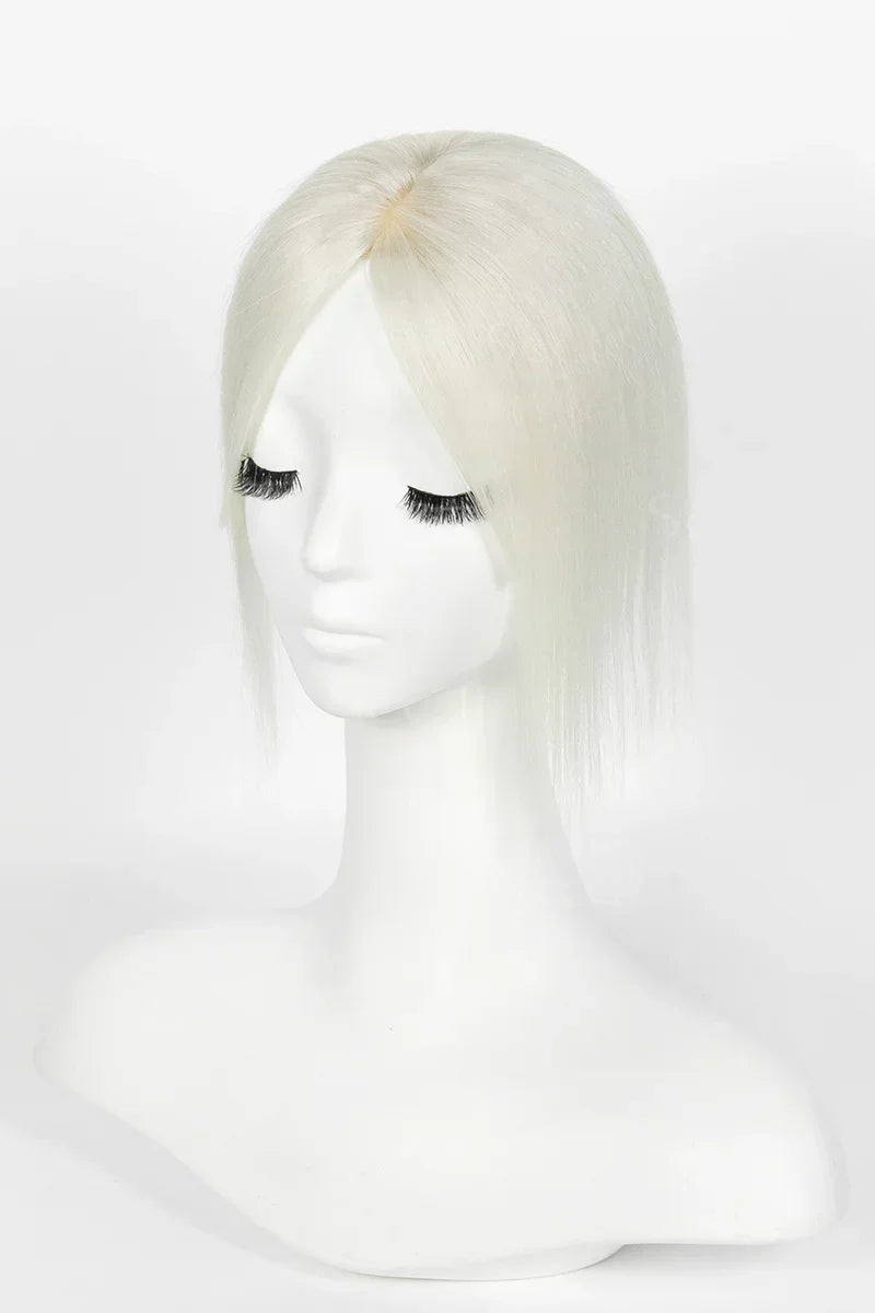 Flavia Silk Top Remy Human Hair Topper #Silver Grey White