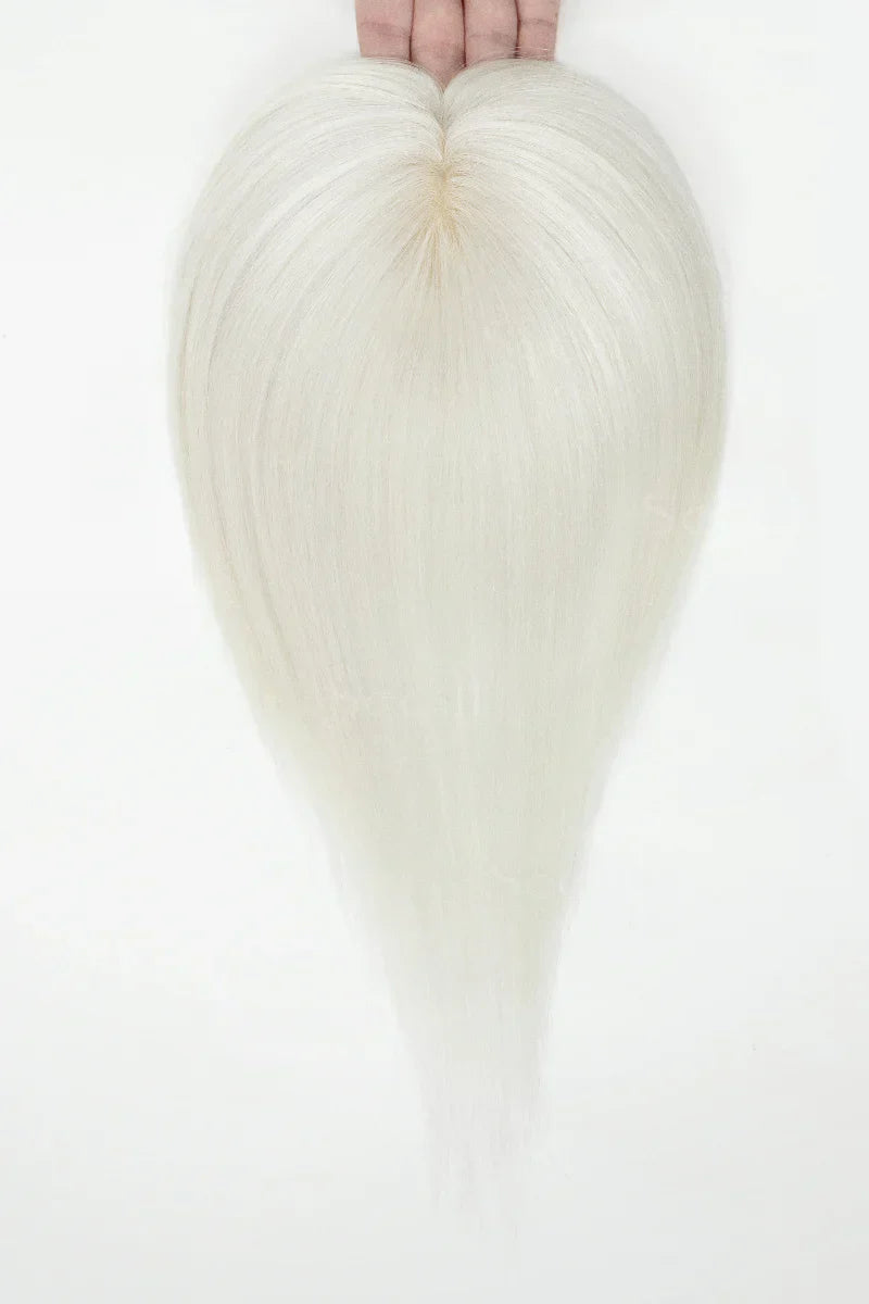 Flavia Silk Top Remy Human Hair Topper #Silver Grey White