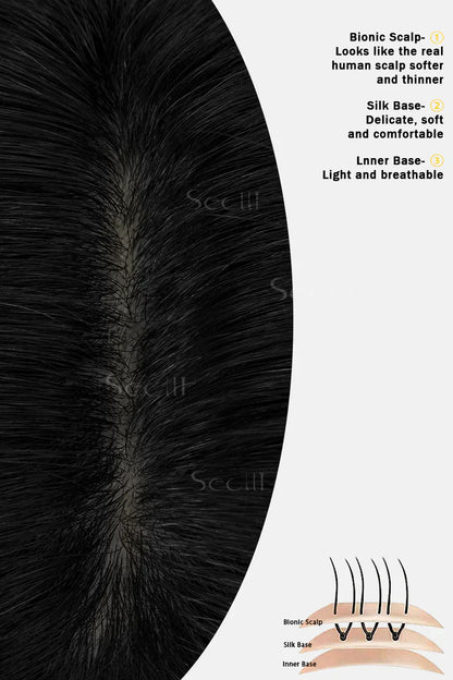 Flavia Silk Top Remy Human Hair Topper Dark Black #1
