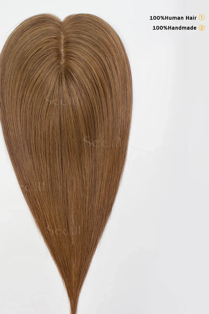 Flavia Silk Top Remy Human Hair Topper Light Auburn Brown #30