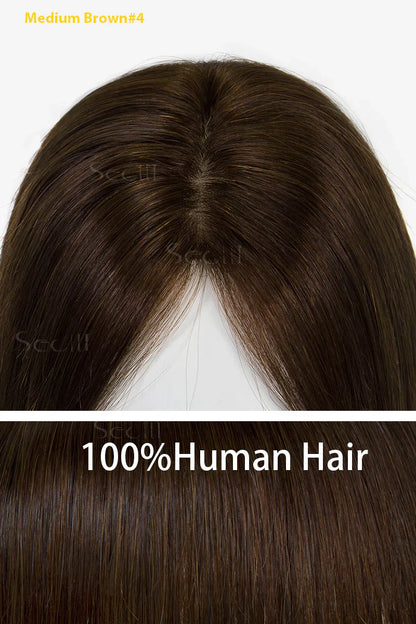 Flavia Silk Top Remy Human Hair Topper Medium Brown #4