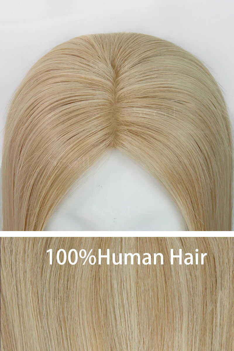 Flavia Silk Top Remy Human Hair Topper Dark Blonde with Light Blonde #P10/16 Lighter