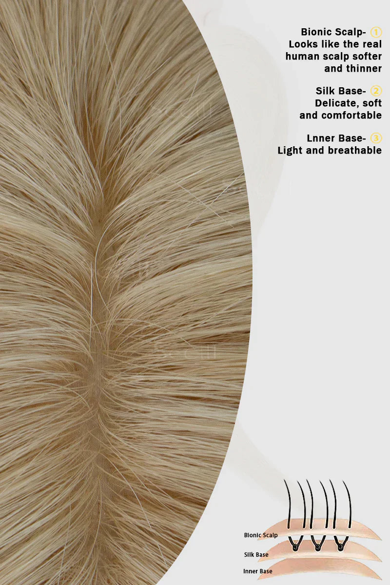 Flavia Silk Top Remy Human Hair Topper Dark Blonde with Light Blonde #P10/16 Lighter