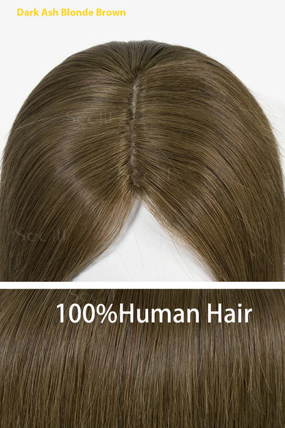 Flavia Silk Top Remy Human Hair Topper Dark Ash Blonde Brown