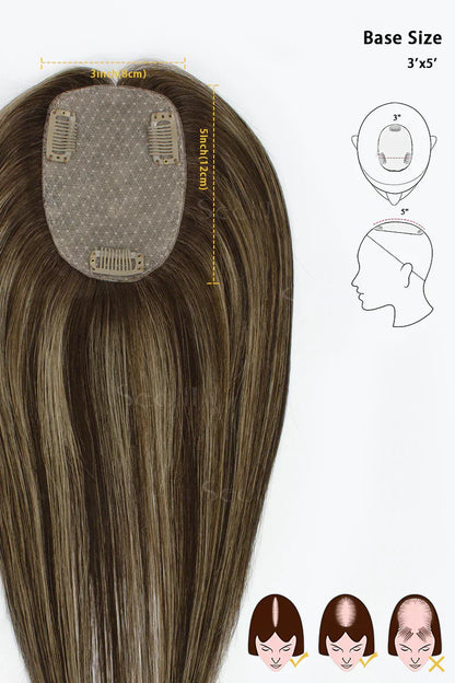 Flavia Silk Top Remy Human Hair Topper Dark Mousse Brown #P4/4/27
