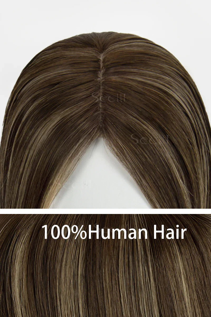 Flavia Silk Top Remy Human Hair Topper Dark Mousse Brown #P4/4/27