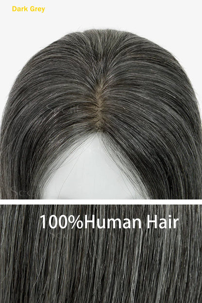 Flavia Silk Top Remy Human Hair Topper #Dark Grey