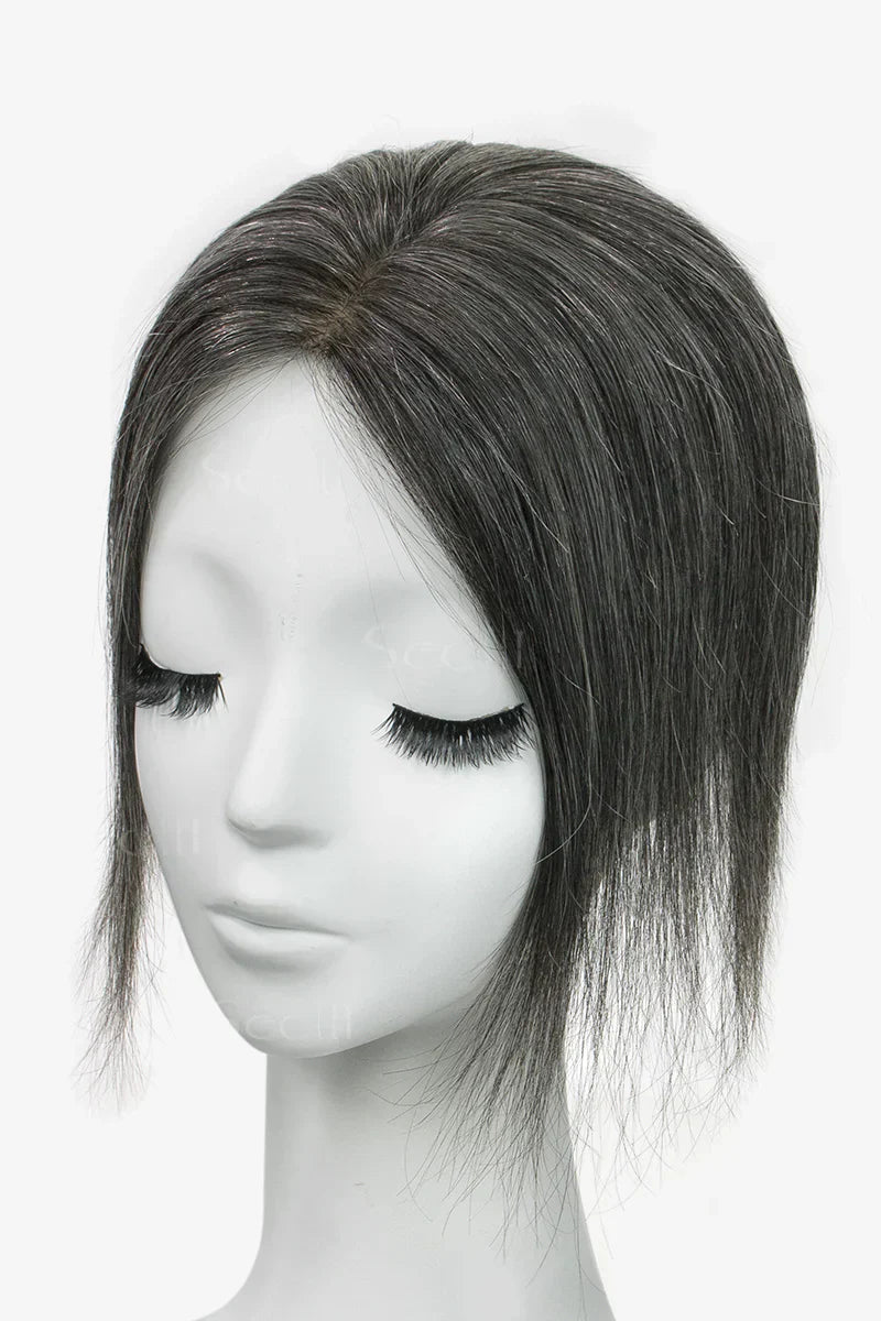 Flavia Silk Top Remy Human Hair Topper #Dark Grey