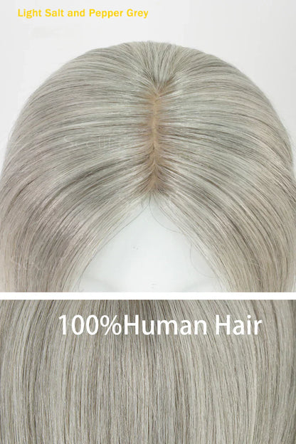 Flavia Silk Top Remy Human Hair Topper #Light Salt and Pepper Grey
