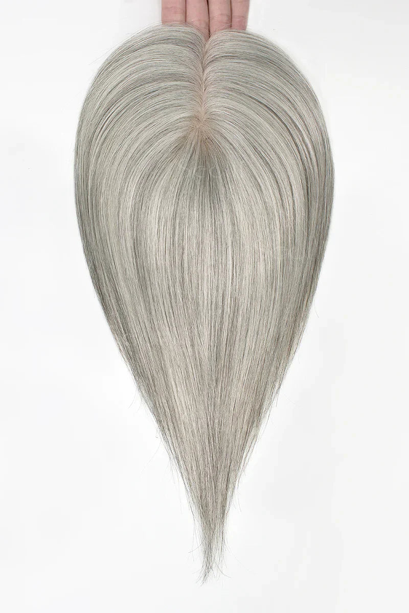 Flavia Silk Top Remy Human Hair Topper #Light Salt and Pepper Grey