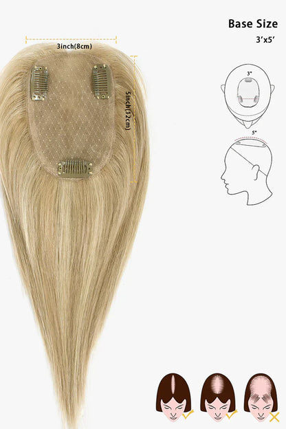 Flavia Silk Top Remy Human Hair Topper Dark Blonde with Light Blonde #P10/16 Darker