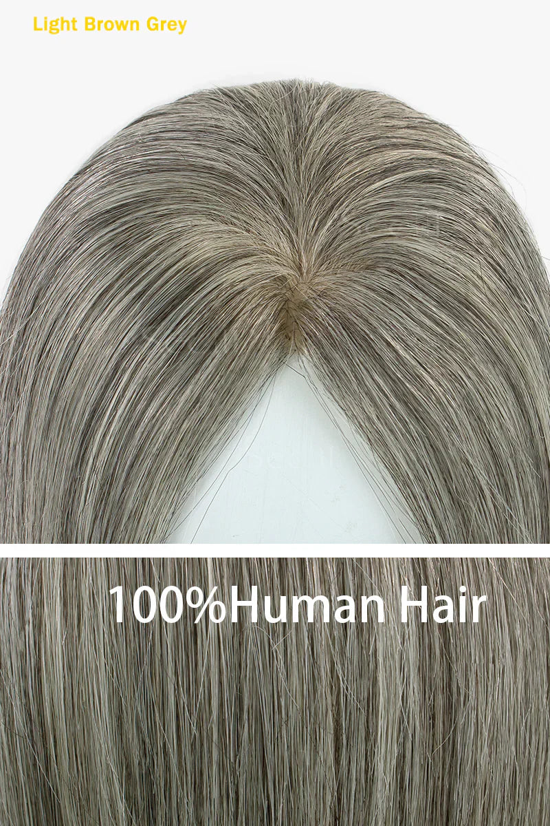 Flavia Silk Top Remy Human Hair Topper #Light Brown Grey