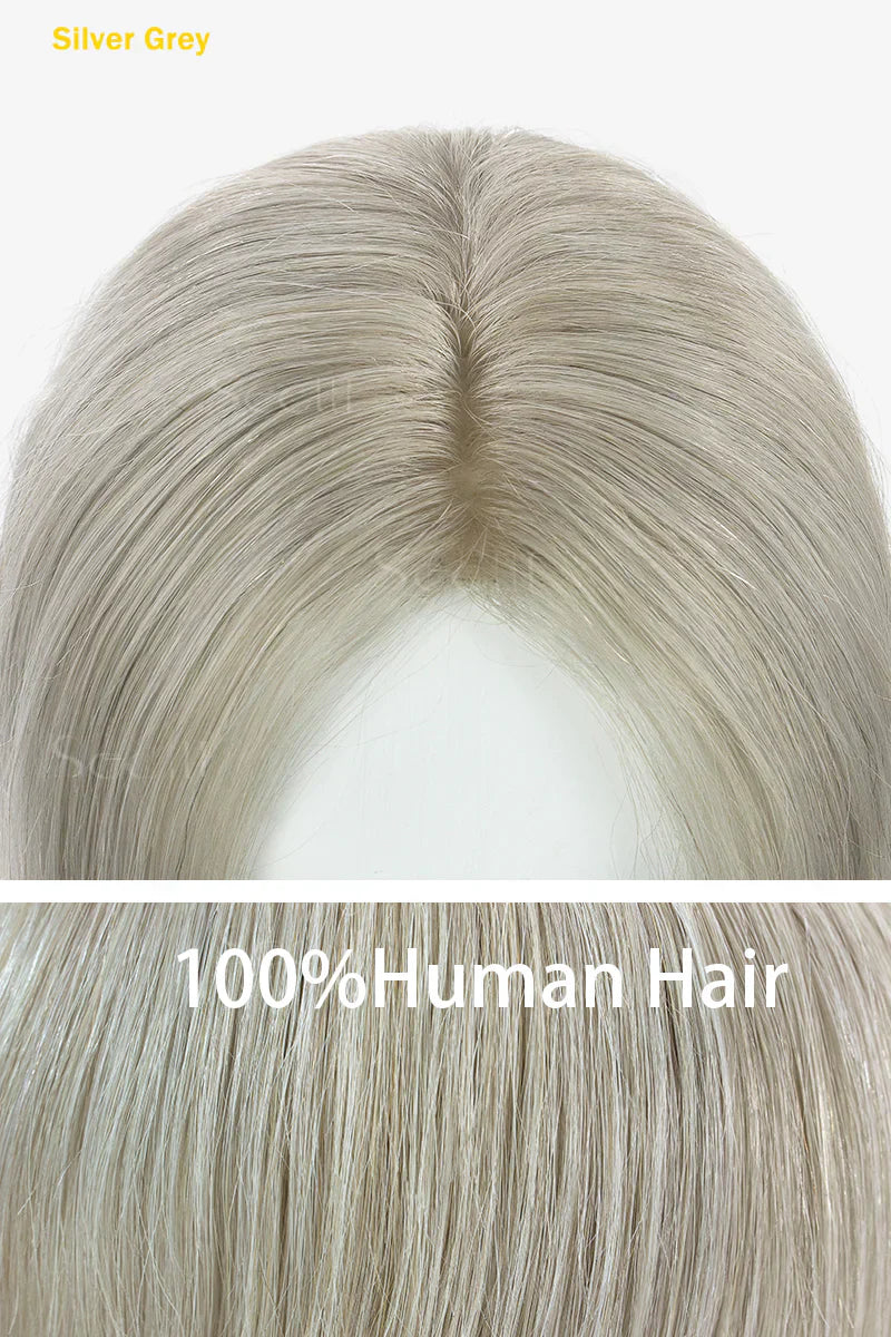 Flavia Silk Top Remy Human Hair Topper #Silver Gray