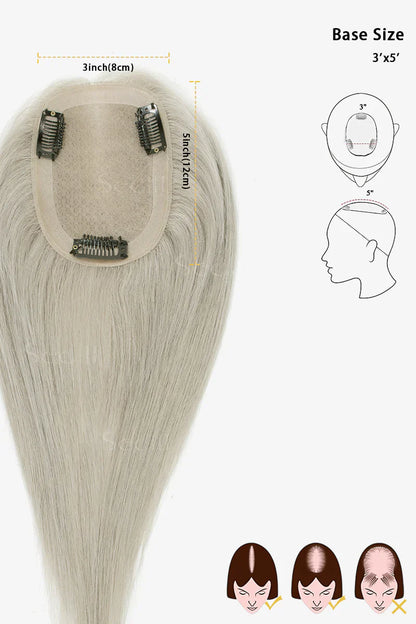 Flavia Silk Top Remy Human Hair Topper #Silver Gray