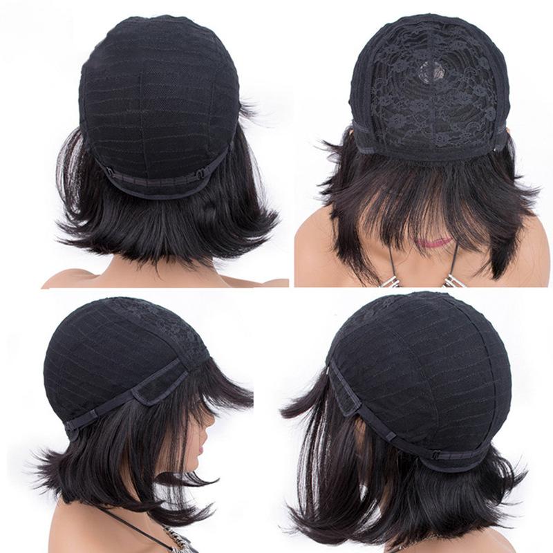 100% Human Hair Short Straight Bob Wig With Bangs