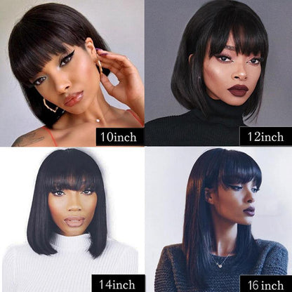 100% Human Hair Short Straight Bob Wig With Bangs