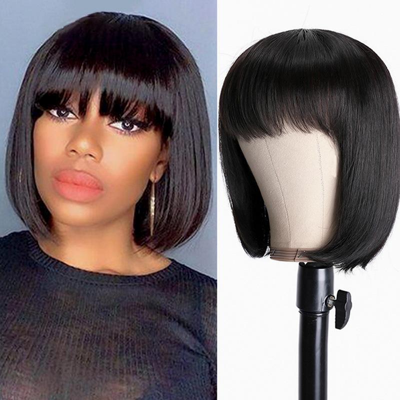 100% Human Hair Short Straight Bob Wig With Bangs